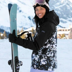 Roxy Jetty Block Snowboardjacke True Black/Black Flowers Damen -Skiausrüstung roxy jetty block erjtj03357 kvj1 07 gross